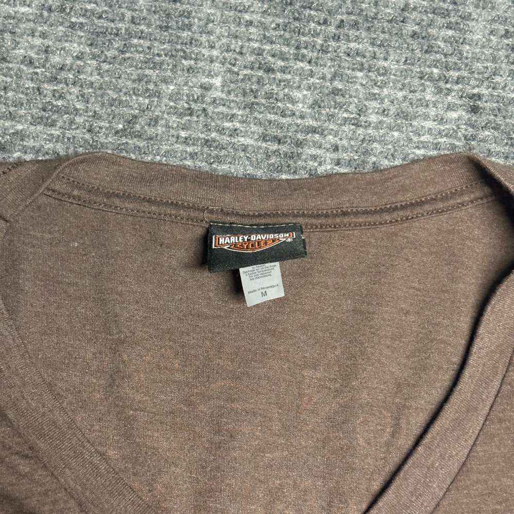 Harley Davidson Womens T Shirt Brown V Neck Short Sleeve Hunter Moon Lafayette - Picture 4 of 5